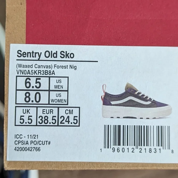 NIB Vans Sentry Old Skool Sneaker Waxed Canvas Navy Forest Women Size 8 - Picture 7 of 8